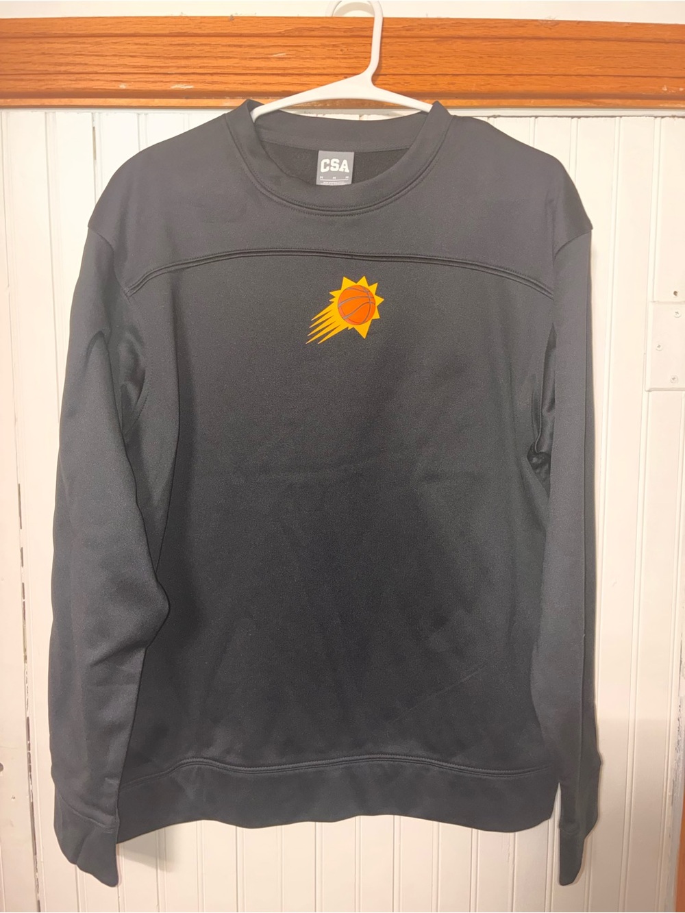 Men’s Black Crewneck Sweatshirt with Orange Suns Logo